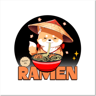 Ramen Lovers Kawaii Dog Eating Ramen Noodles Posters and Art